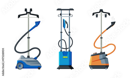 Clothes Steamer Rack for Removing Wrinkles from Garment and Fabric with High Temperature Steam Vector Set