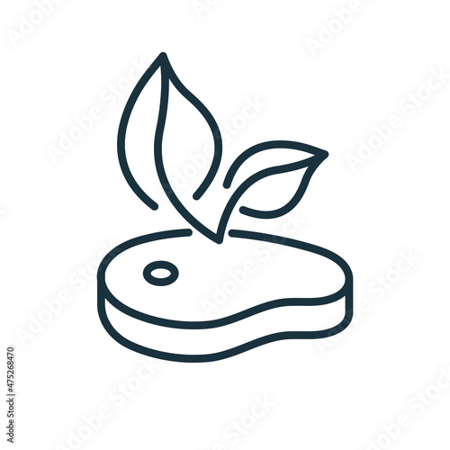 Artificial Vegan Meat Line Icon. Vegetarian Fake Meat Plant Based Linear Pictogram. Healthy Organic Product. Meatless Veggie Steak Outline Icon. Editable Stroke. Isolated Vector Illustration