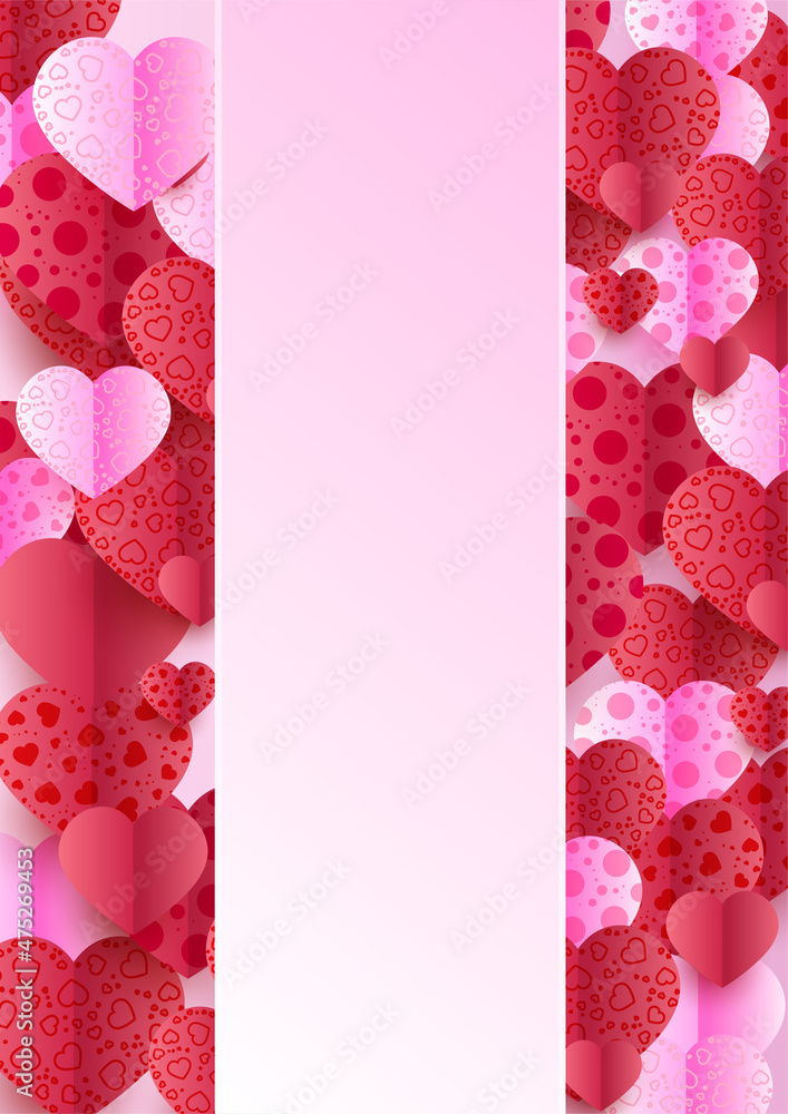 Happy Valentine day Pink Papercut style Love card design background