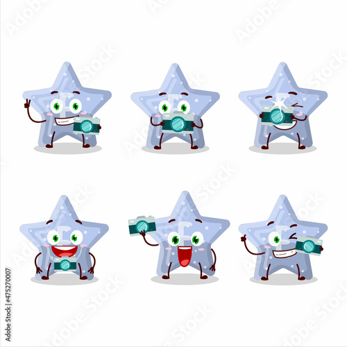 Photographer profession emoticon with star blue gummy candy E cartoon character