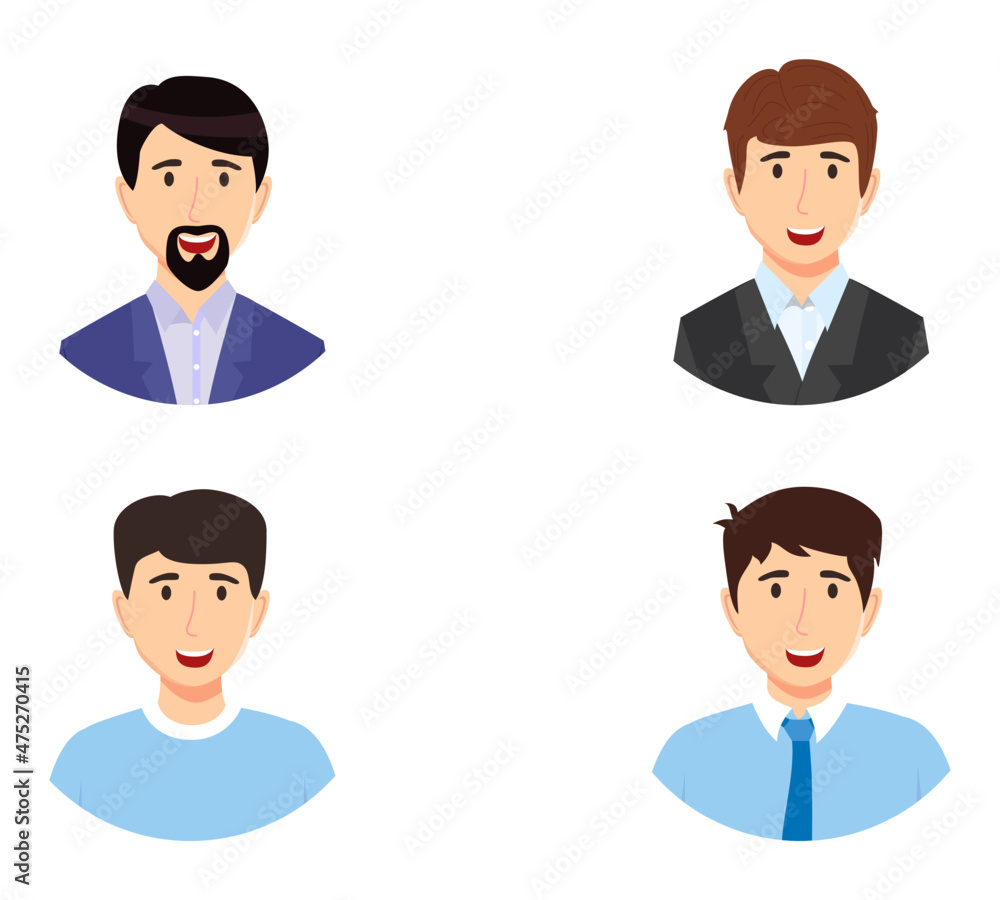 Businessman character avatar set with different business outfit isolated on white background with round shape Businessman character avatar set with different business outfit isolated on white background with round shape