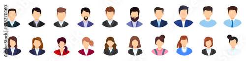 Businesswoman  businessman character avatar set with different business outfit isolated on white background with round shape