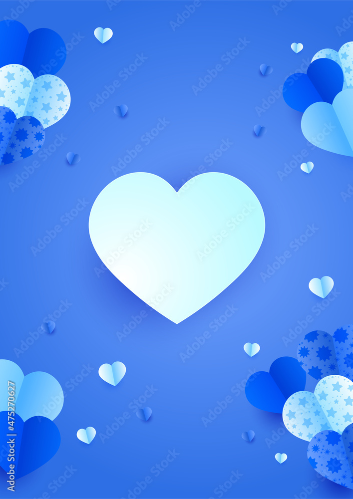 Lovely blue Papercut style Love card design background. Design for special days, women's day, birthday, mother's day, father's day, Christmas, and wedding.