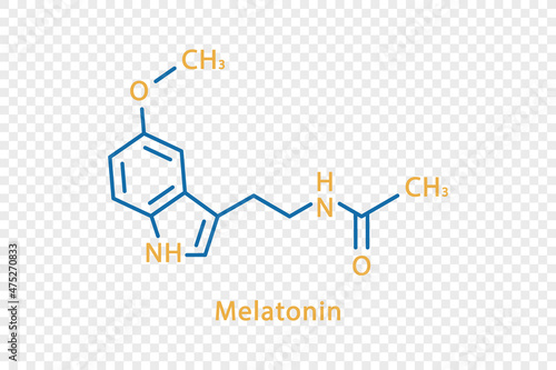 Melatonin chemical formula. Melatonin structural chemical formula isolated on transparent background.