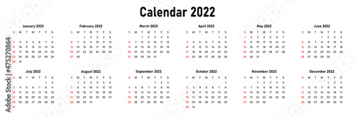 happy new year calendar 2022 on white,vector illustration