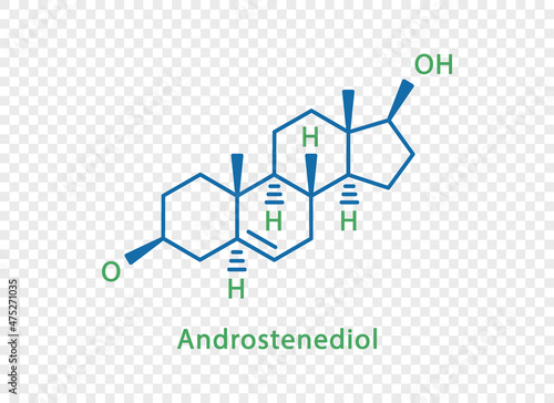 Androstenediol chemical formula. Androstenediol structural chemical formula isolated on transparent background.