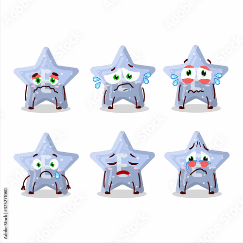 Star blue gummy candy E cartoon character with sad expression
