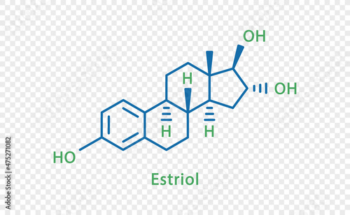 Estriol chemical formula. Estriol structural chemical formula isolated on transparent background.