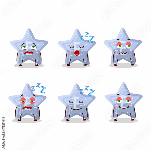 Cartoon character of star blue gummy candy E with sleepy expression