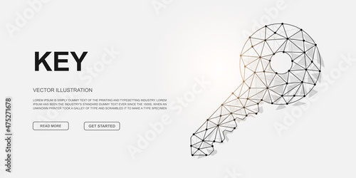 3d Key low poly symbol for landing page template. Security design illustration. Polygonal Key illustration for homepage design, promo banner, adv page.
