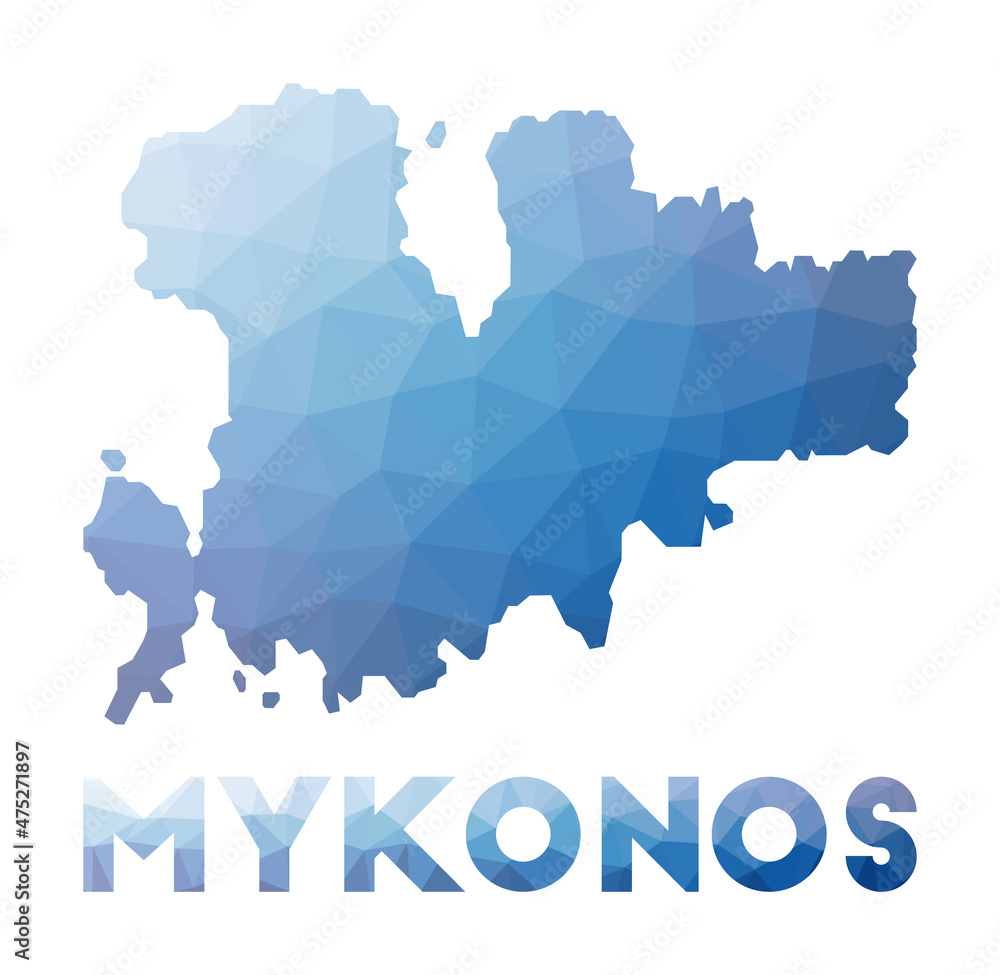 Low poly map of Mykonos. Geometric illustration of the island. Mykonos polygonal map. Technology, internet, network concept. Vector illustration.