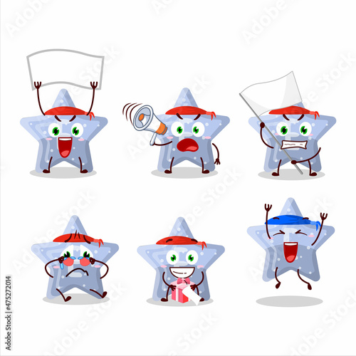 Mascot design style of star blue gummy candy E character as an attractive supporter