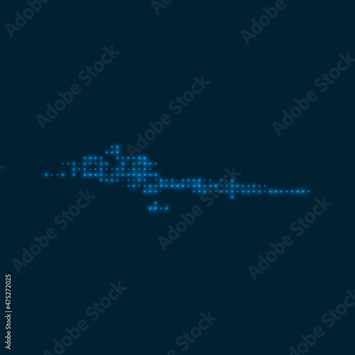 Hvar & Dalmatian Islands dotted glowing map. Shape of the island with blue bright bulbs. Vector illustration.