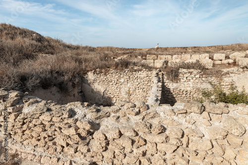 Excavations  of the ancient Phoenician city Tel Shikmona, on the shores of the Mediterranean Sea, near Haifa city, on north of Israel photo