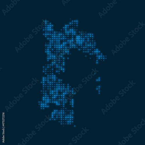 Patmos dotted glowing map. Shape of the island with blue bright bulbs. Vector illustration.