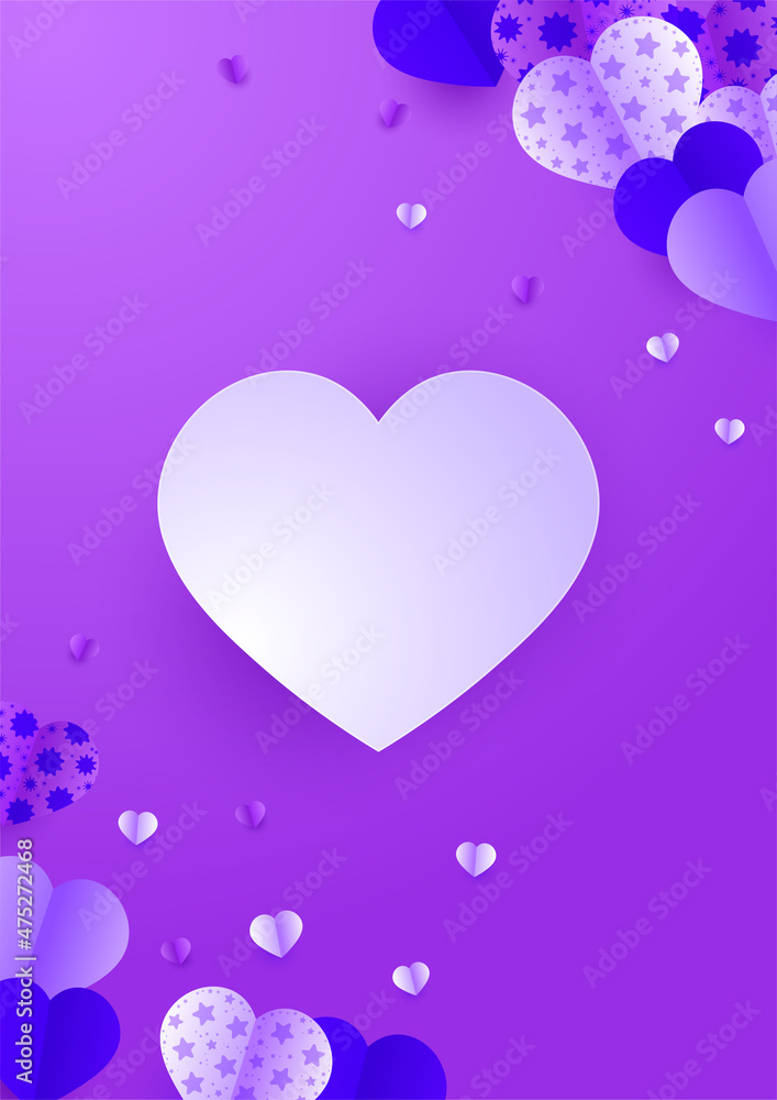 Lovely purple Papercut style Love card design background. Design for special days, women's day, birthday, mother's day, father's day, Christmas, and wedding.