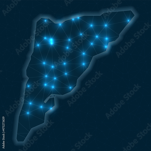 Salt Cay, Turks Islands network map. Abstract geometric map of the island. Digital connections and telecommunication design. Glowing internet network. Cool vector illustration.