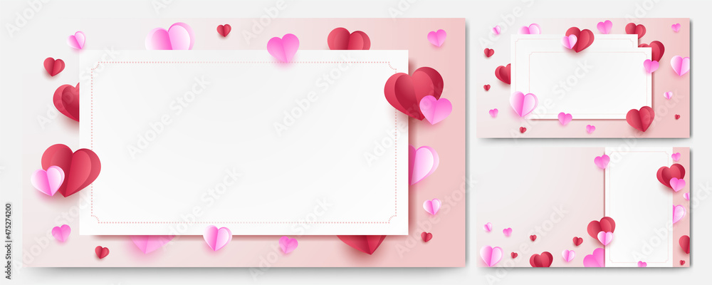 Paper Valentine day Red Pink Papercut style Love card design background Paper Valentine day Red Pink Papercut style Love card design background