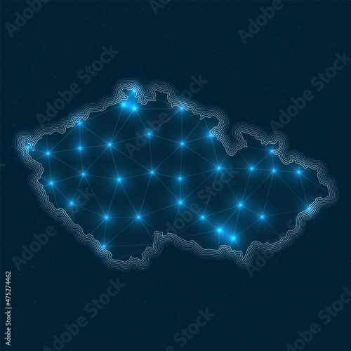 Czech Republic network map. Abstract geometric map of the country. Digital connections and telecommunication design. Glowing internet network. Appealing vector illustration.