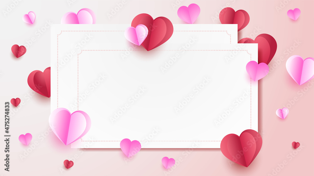 Paper Valentine day Red Pink Papercut style Love card design background
