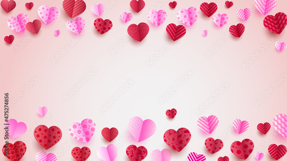 Spread love Red Pink Papercut style Love card design background