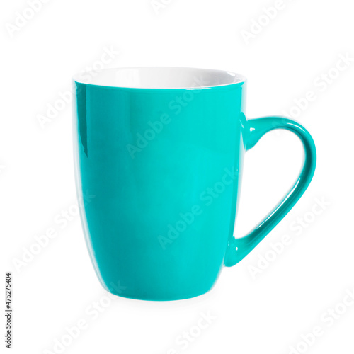 Blue mug for tea isolated on white background. Cup of tea, coffee.