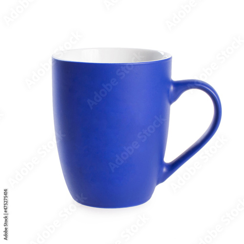 Navy blue mug for tea isolated on white background. Cup of tea, coffee.