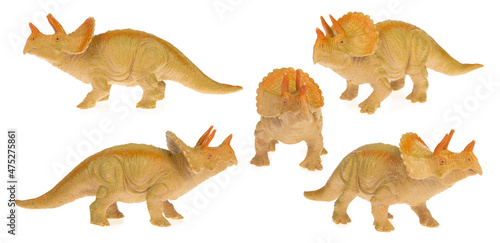 Fototapeta Naklejka Na Ścianę i Meble -  Collection of Triceratops dinosaur toy isolated on white background.