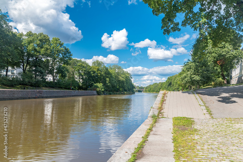 Summer view on Aura river in city center of Turku, Finland.