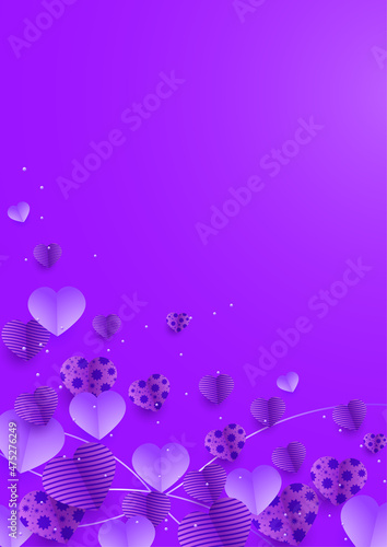 Valentine s day purple Papercut style Love card design background