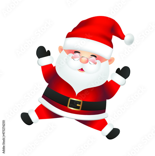 Santa Claus cartoon illustration isolated on white background. Santa Claus character waving and jumping.