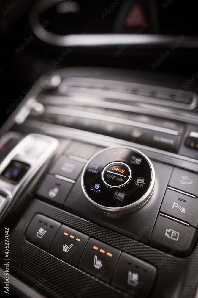 Modern car drive mode selector button Modern car drive mode selector button