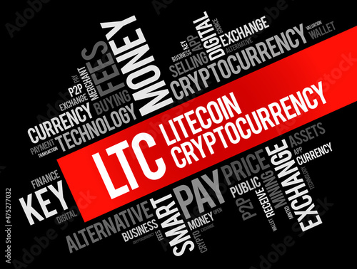 LTC or LiteCoin cryptocurrency coin word cloud collage, business concept background