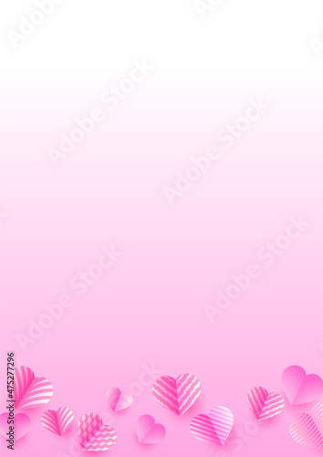 Valentine's day universal love heart poster background. Happy Valentine day Pink Papercut style Love card design background
