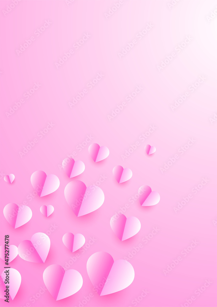 Shinning heart red pink Papercut style Love card design background