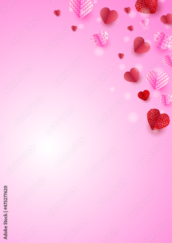 Valentine's day universal love heart poster background. Shinning heart red pink Papercut style Love card design background