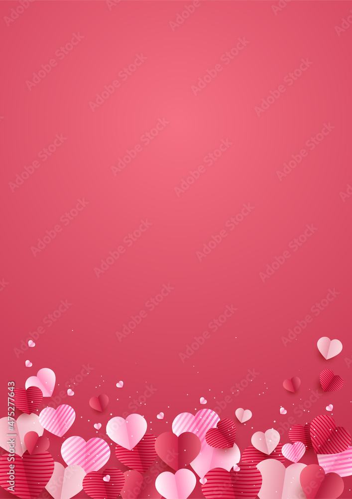 Shinning heart red Papercut style Love card design background