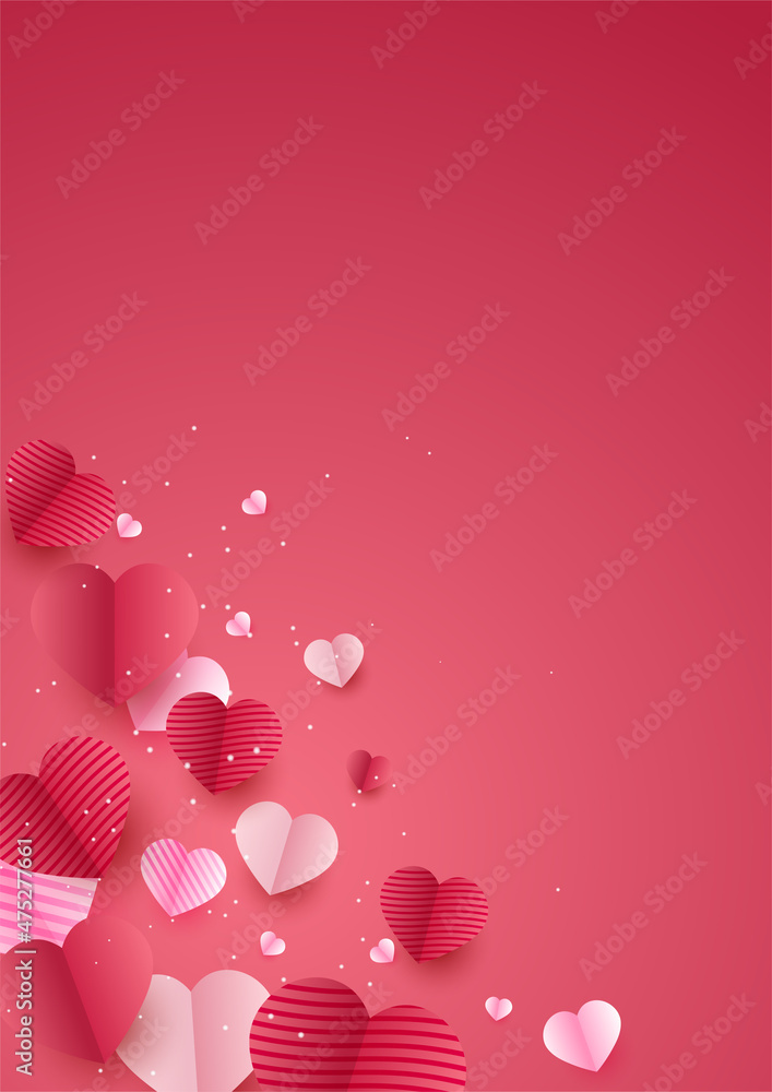 Valentine's day universal love heart poster background. Shinning heart red Papercut style Love card design background