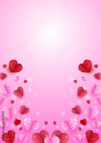 Shinning heart red pink Papercut style Love card design background