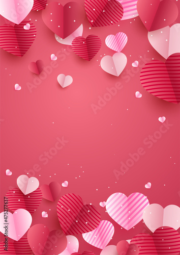 Valentine's day universal love heart poster background. Shinning heart red Papercut style Love card design background