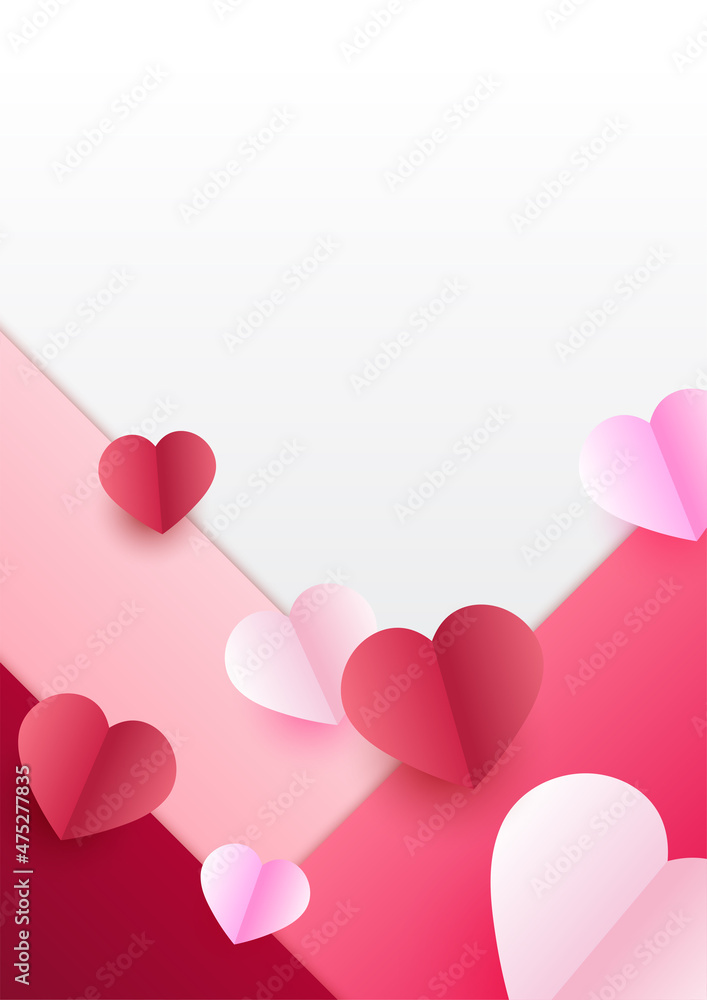 Valentine's day universal love heart poster background. Happy Valentine day Pink Papercut style Love card design background