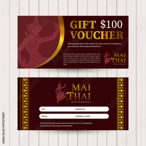Thai art banners. Gift voucher template. Vector