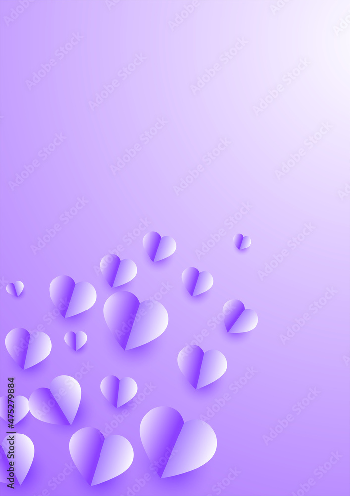 Shinning heart purple Papercut style Love card design background