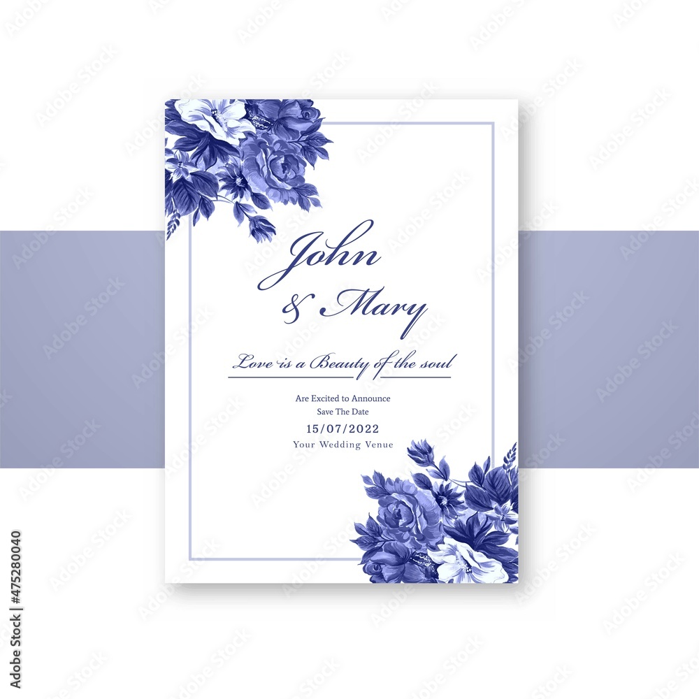 Beautiful wedding invitation card with flowers frame template