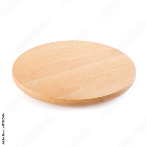 Pizza board isolated on white background. Natural wooden cutting board.