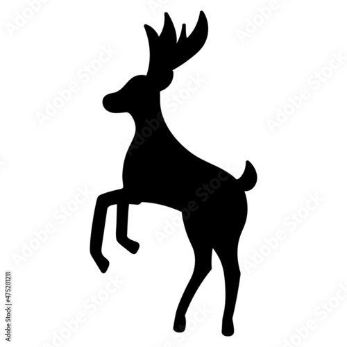 Reindeer. Silhouette. The animal reared up. Pet of Santa Claus. Mammal with horns and hooves. Vector illustration. Outline on an isolated background. Merry Christmas and Happy new year. 