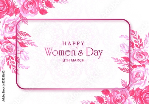 Womens day card with decorative flower frame