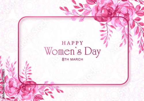 Womens day card with decorative flower frame