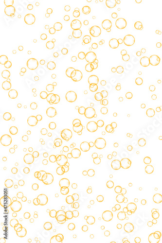 Golden air Bubbles, oxygen, champagne crystal clear isolated on white background modern design. Vector illustration of EPS 10.