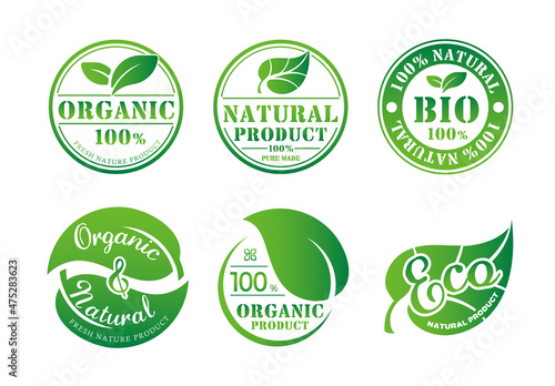 Organic, healthy natural and eco product label illustration set